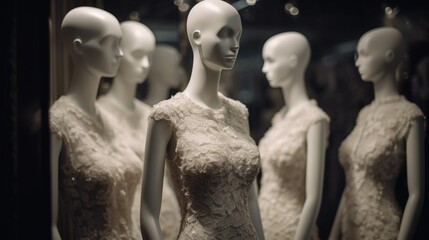 AI generative, Dressed up Mannequin, in a big dress seling mall