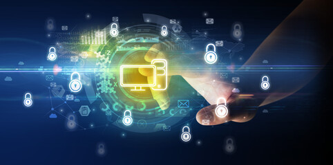 touching with soft gesture multimedia screen with future technology concept