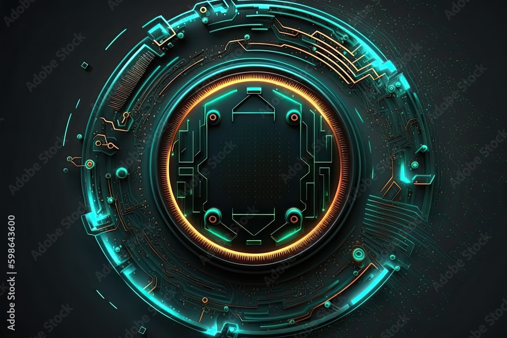 Poster futuristic abstract circular technology background. digital hologram screen.generative ai