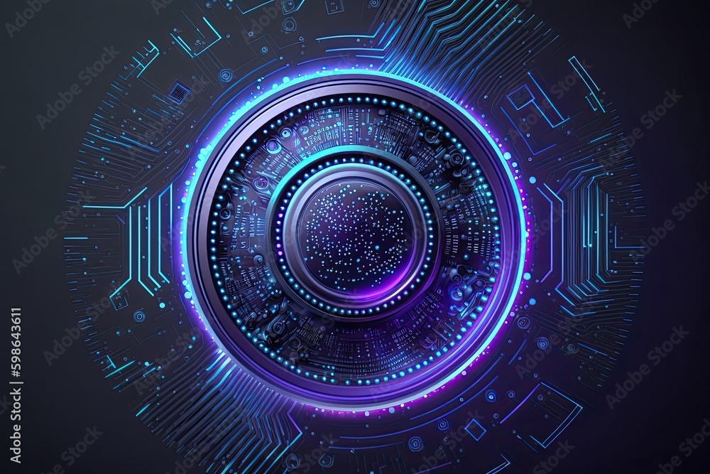 Poster futuristic abstract circular technology background. digital hologram screen.generative ai