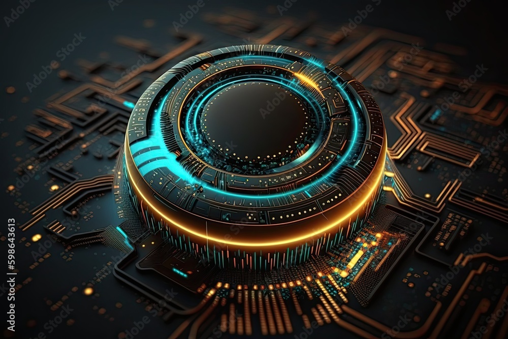 Aufkleber futuristic abstract circular technology background. digital hologram screen.generative ai