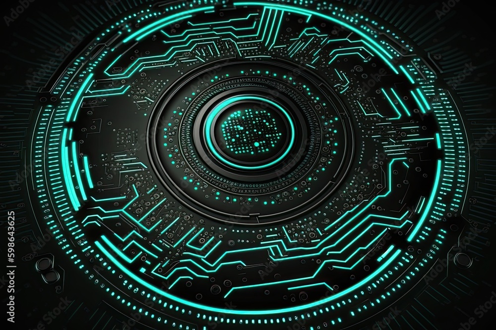 Poster futuristic abstract circular technology background. digital hologram screen.generative ai