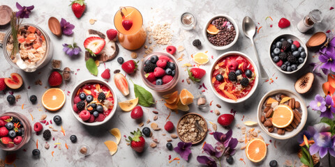 A high background berry beverage breakfast buffet was created using generative AI - generative ai