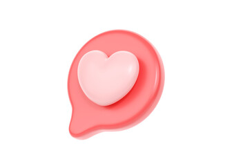 3d social media love heart icon render - message red bubble for chat and network speech on mobile phone
