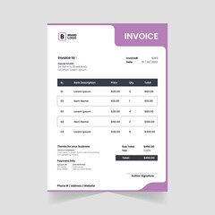 Print-Ready Creative Invoice Template for Corporate Businesses. Corporate invoice design with abstract elements for a unique touch