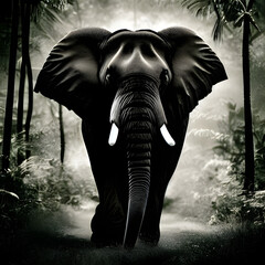 elephant in the woods black and white sketch AI generated