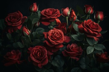 Large collection of red rose blooms art. Generative AI