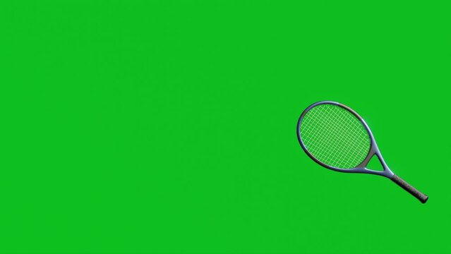 Great hit tennis, the racket hit the tennis ball. Green screen chromokey. The ball flies into the camera screen. Transition effect. 4K UHD 3840x2160.