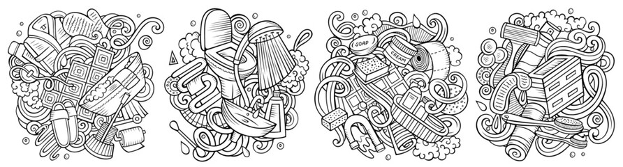 Bathroom cartoon vector doodle designs set
