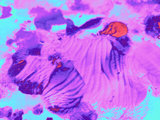 Holographic textures abstract background design. Colorful texture neon pink blue yellow turquoise color. Texture for design cover, booklet, banner. paint smears stains, scratches, noise interference