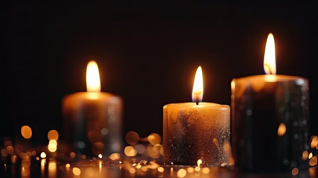 Merry Christmas Greeting Card with Candlelight and Blurred Lights: Celebrate with a Bright & Abstract Design: Generative AI