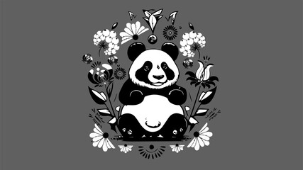 Panda in a minimalist style combined with Ukrainian folk ornament - Petrykiv painting