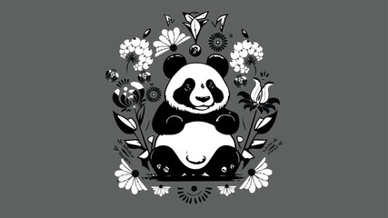 Panda in a minimalist style combined with Ukrainian folk ornament - Petrykiv painting