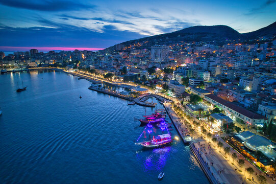 View of Saranda city at night