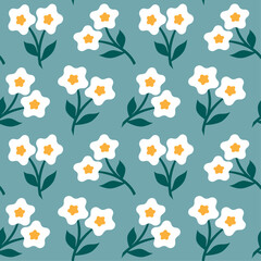 Cute white flowers seamless vector pattern, textile print, wallpaper, packaging.
