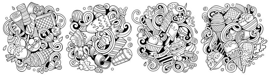 Ice Cream cartoon vector doodle designs set