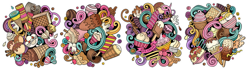 Ice Cream cartoon vector doodle designs set