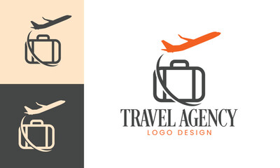 Travel Agency logo Design with Plane and Packing Bag