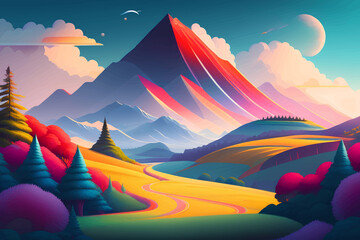 Stunning landscape in the mountains with colourful field