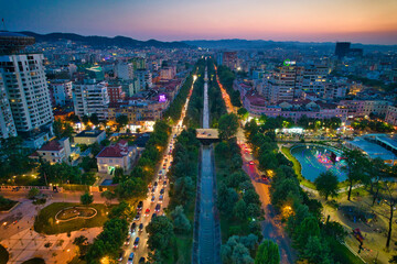 Tirana city at night - obrazy, fototapety, plakaty