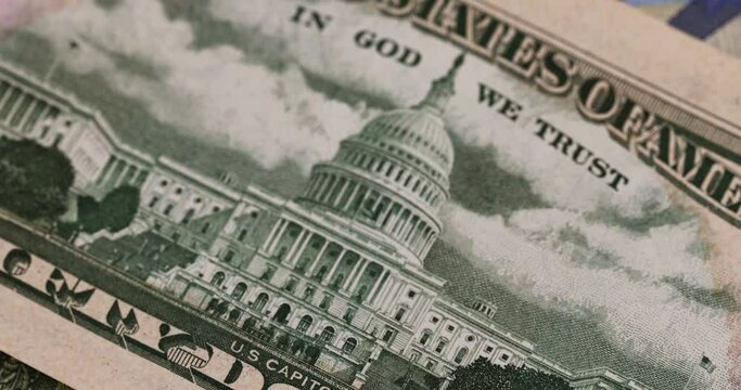 details of the American fifty dollar banknote, a close-up of a part of a banknote with a face value of 50 US dollars