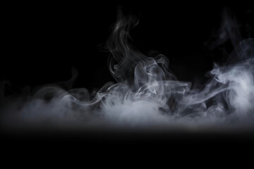 Fototapeta premium White Smoke on Black Background. Isolated Fog and Mist Abstract