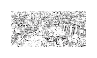 Building view with landmark of  Rishon Lezion is a city in Israel. Hand drawn sketch illustration in vector.