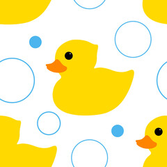 Yellow rubber duck pattern, wallpaper in white background, poster