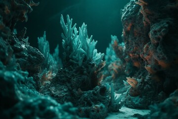 Fototapeta na wymiar Turquoise coral structures in the ocean depths. Generative AI