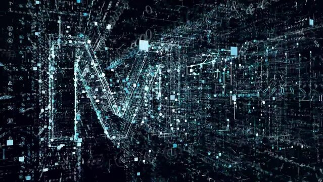 M1 Inscription Made Of Binary Code Particles Animation. Network Digital Technology. 4K