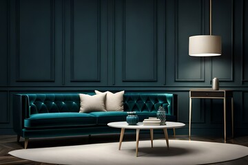Modern dark home luxury interior background, wall mock up, 3d render design