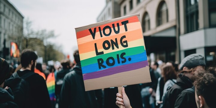 A sign advocating for lgbtq+ rights, underscoring the ongoing battle for acceptance and equality, concept of Social Justice, created with Generative AI technology Generative AI