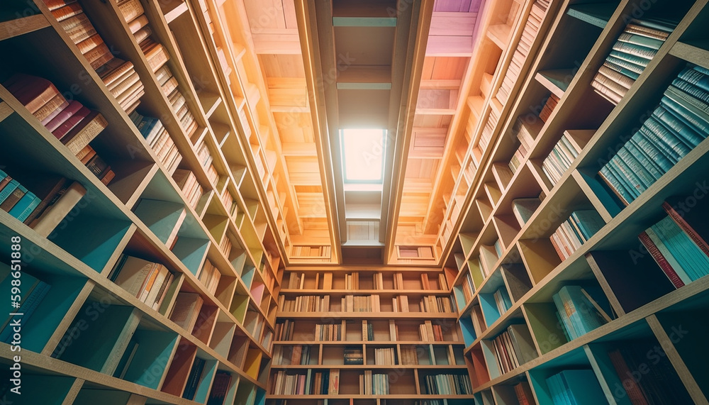 Poster a large collection of old books inside library generated by ai