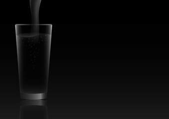 Glass of Water. Water Pouring into Glass. Vector Illustration Isolated on Black Background. 