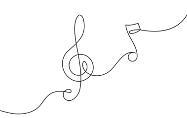 Rolgordijnen Continuous music line art note vector sketch illustration. Abstract music notes song sound concept background outline icon art one sheet. Vector illustration sketch element. © Максим Зайков