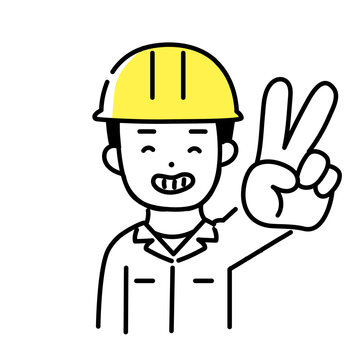 recommend clip art: かわいい人物のイラストシリーズ _ 男性の作業員 _ ピースサイン　