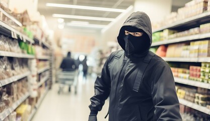 Retail shoplifting concept. Thief, shoplifter. Looters stealing things. Generative AI