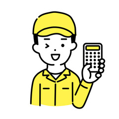 かわいい人物のイラストシリーズ _ 男性の作業員 _ ウインク　