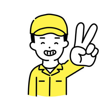 recommend clip art: かわいい人物のイラストシリーズ _ 男性の作業員 _ ピースサイン　