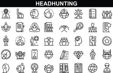 Fototapeta na wymiar Headhunting icon set. Recruitment icon set Included the icons as Job Interview, Career Path, Resume, Job hiring, Candidate and Human resource icons. Vector illustration.