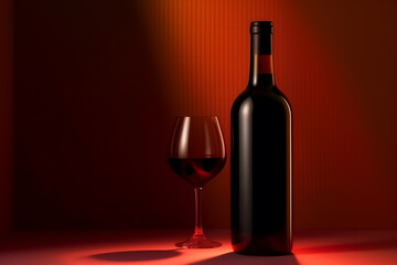 Bottle of wine on a dark background. Beaujolais Nouveau. Neural network AI generated art - obrazy, fototapety, plakaty