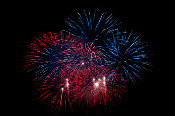 Red and Blue Fireworks for Independence Day of America, 4th of July in the USA: AI Generated Image