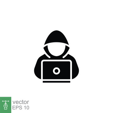 Hacker icon. Simple solid style. Cybercrime, hacking, password theft, spyware, technology concept. Black silhouette, glyph symbol. Vector symbol illustration isolated on white background. EPS 10.