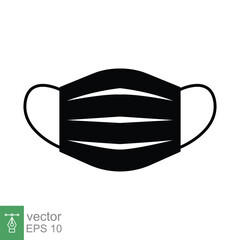Face mask icon. Simple solid style. Medical mask, surgical, cover face, safety concept. Black silhouette, glyph symbol. Vector symbol illustration isolated on white background. EPS 10.