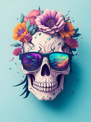 skull with a mask and flowers