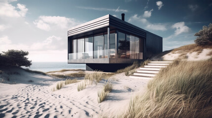 Obraz na płótnie Canvas small modern luxury house on the beach. Generative AI