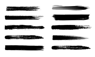 Vector illustration of a set or collection of black brushstrokes