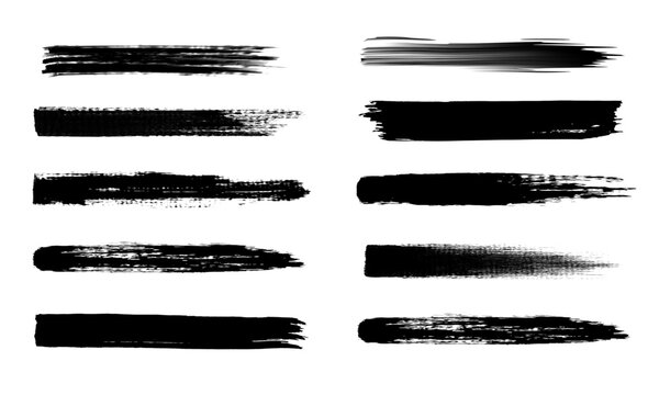 Vector illustration of a set or collection of black brushstrokes