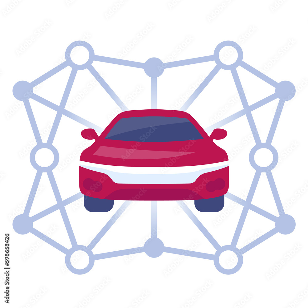 Wall mural carsharing illustration with a car and routes