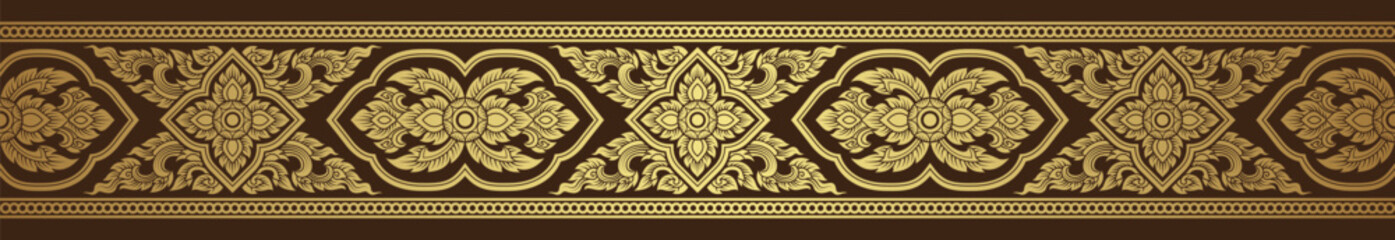 Gold thai art, buddhism temple element and background pattern decoration motifs for pillar pattern - obrazy, fototapety, plakaty